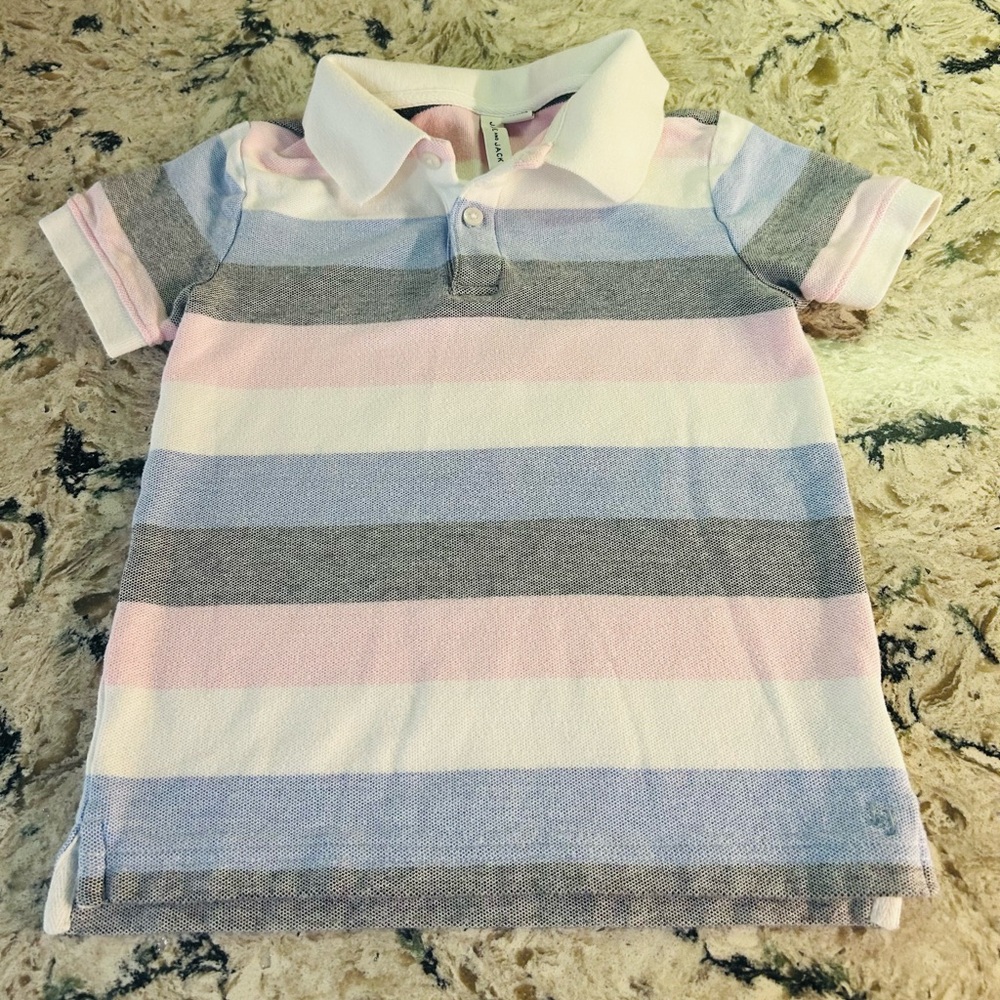 Janie and Jack Striped Polo-Blue, pink, dark gray, white